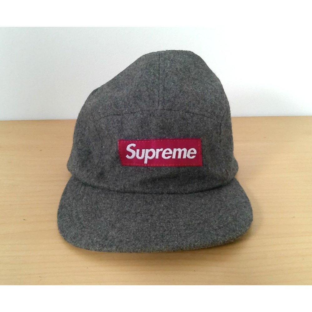 Supreme Wool Camp Cap Charcoal Grey Box Logo 5-Panel Strapback Hat Mens